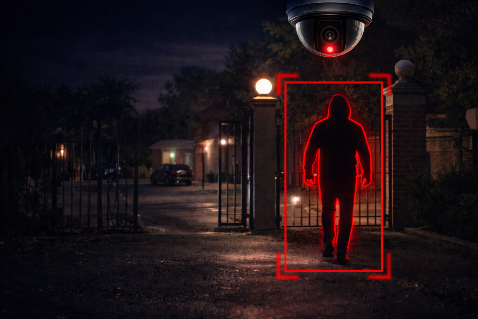 Nighttime trespasser detected by security camera