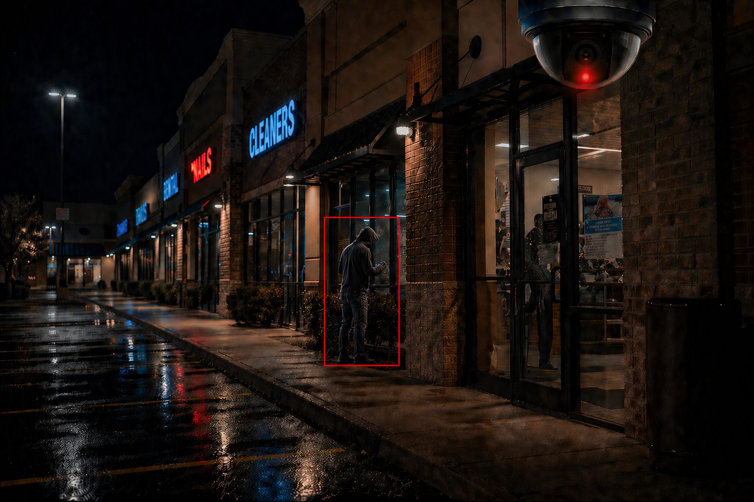 Trespasser stocking a retail store after hours.